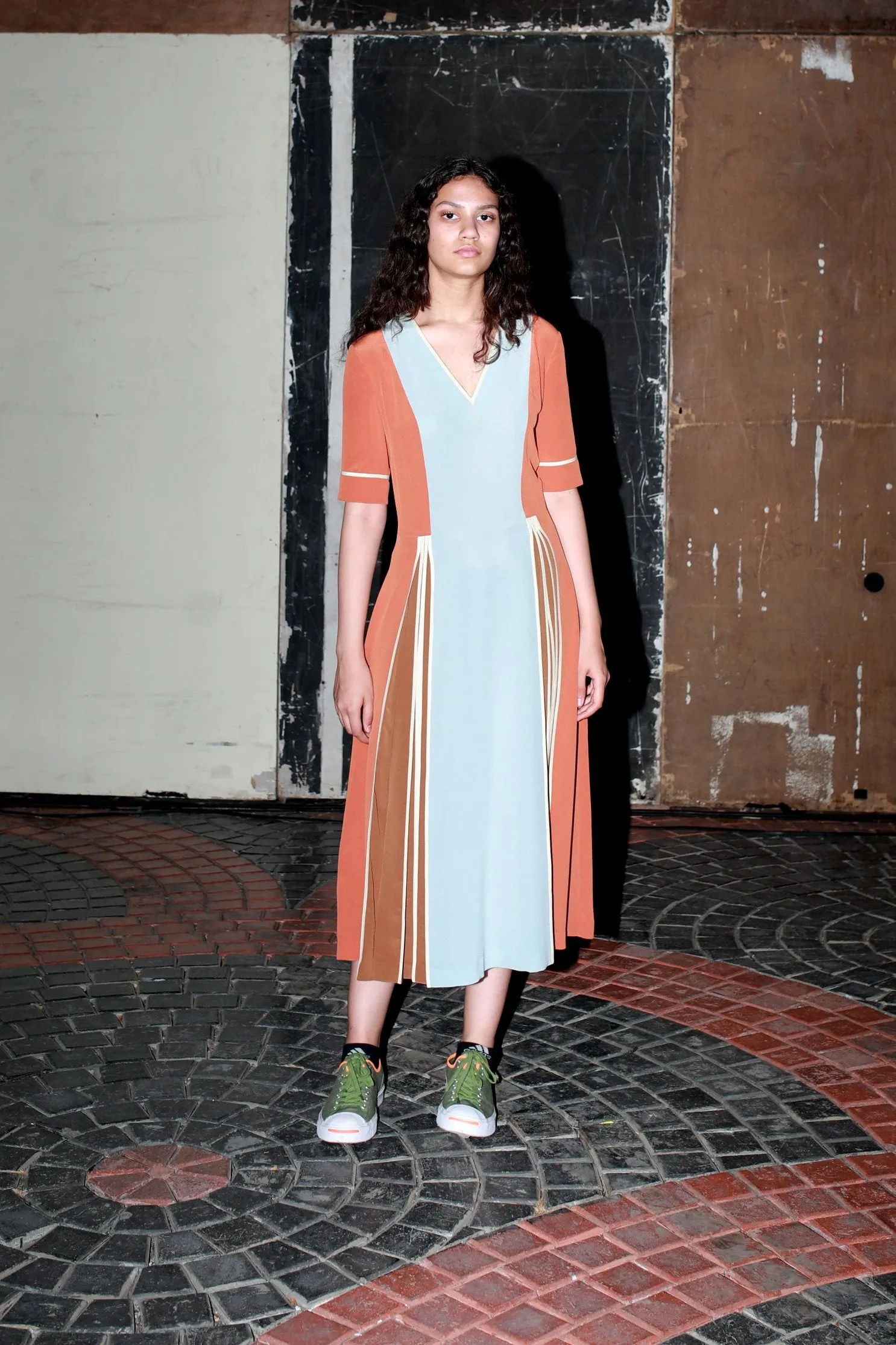 Colour-block Silk Dress