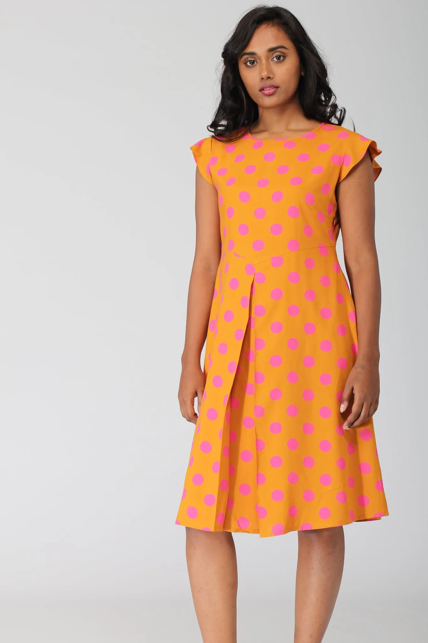 Costa Printed A Line Dress with Pleats