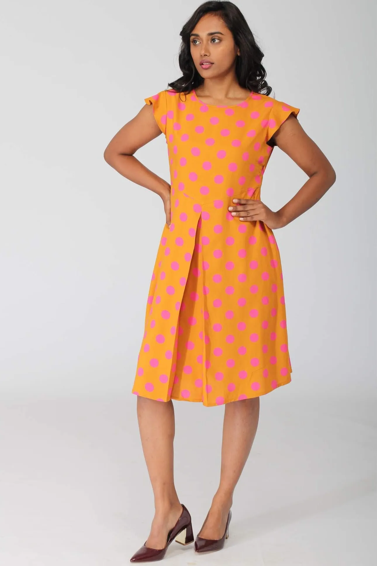 Costa Printed A Line Dress with Pleats