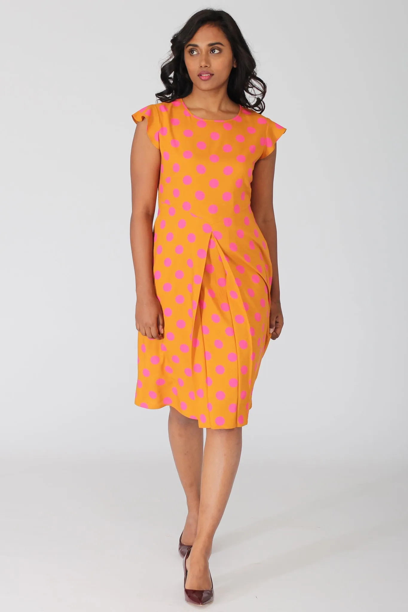 Costa Printed A Line Dress with Pleats