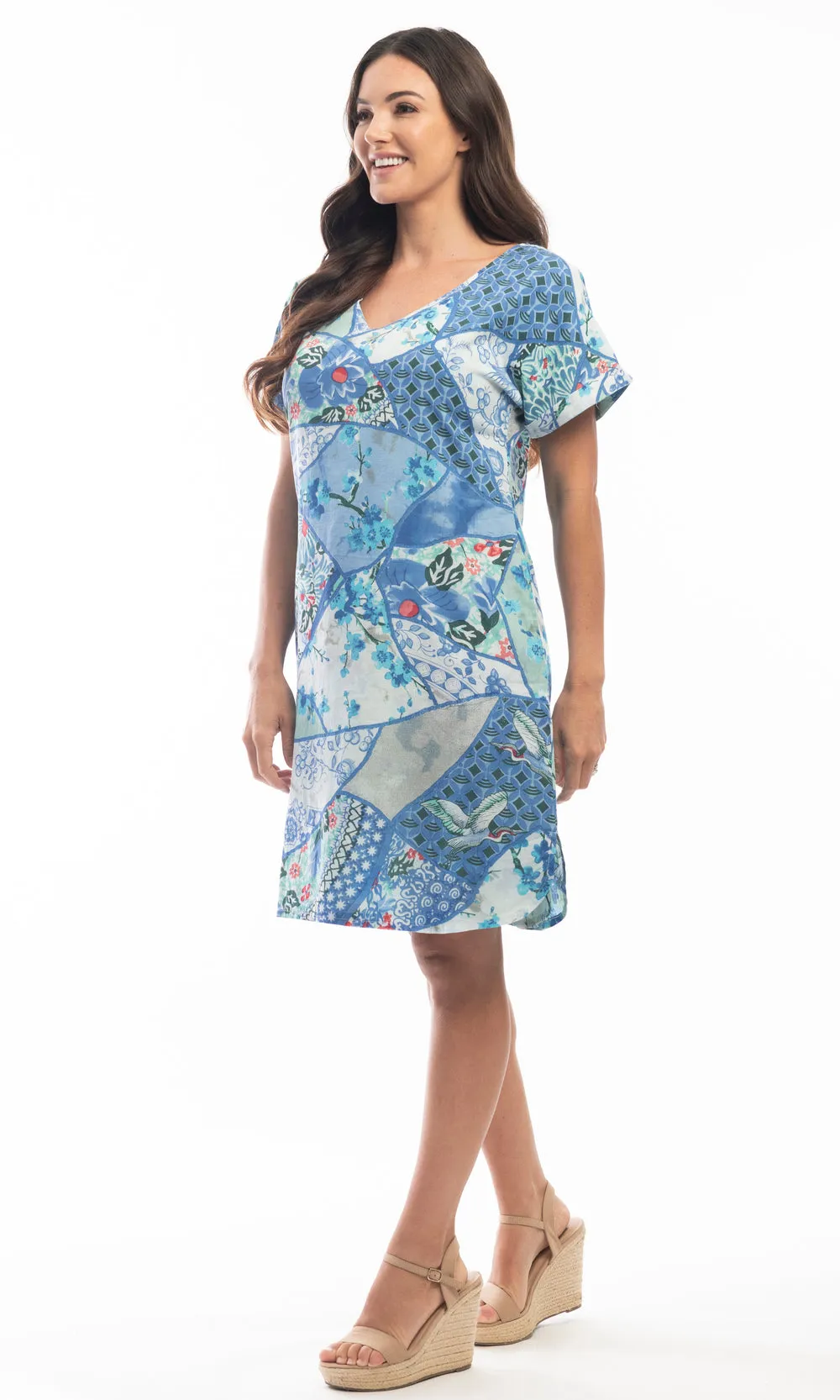 Cotton Dress Shift Short Sleeve Reversible Kintsugi