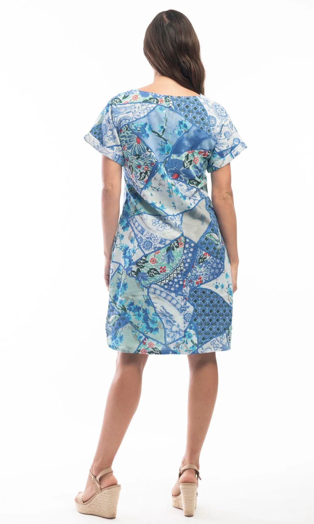 Cotton Dress Shift Short Sleeve Reversible Kintsugi