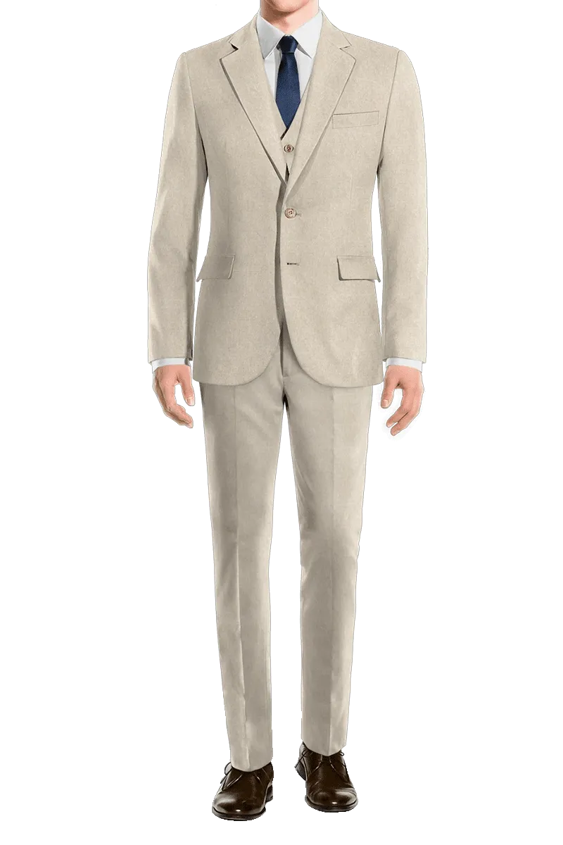 Cream White Slim fit 3 piece 2-Button Suit