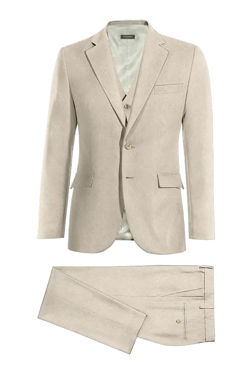Cream White Slim fit 3 piece 2-Button Suit