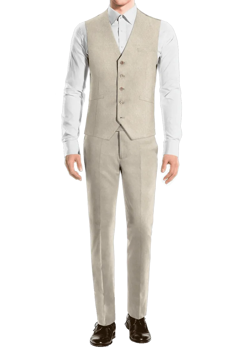 Cream White Slim fit 3 piece 2-Button Suit