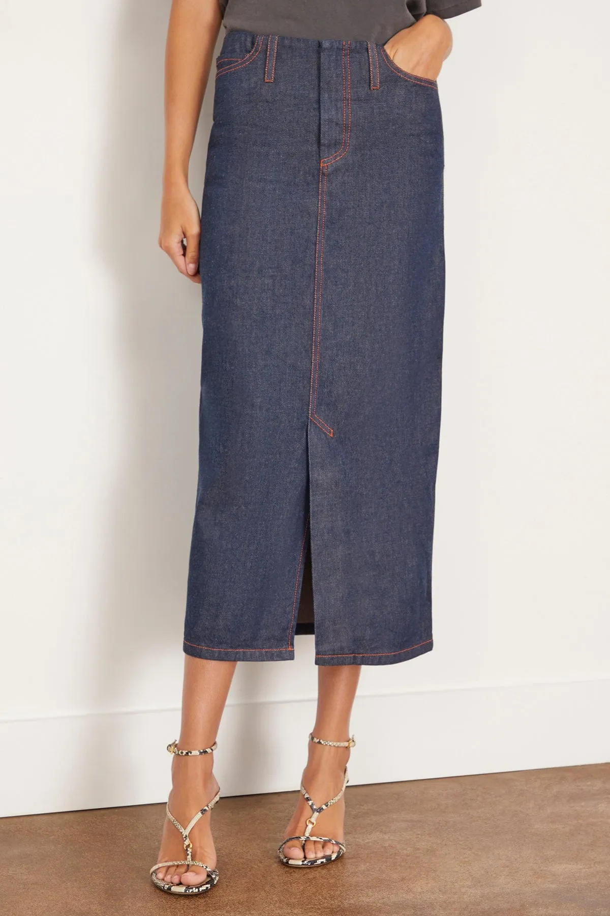 Denim No Waistband Skirt in Dark Blue