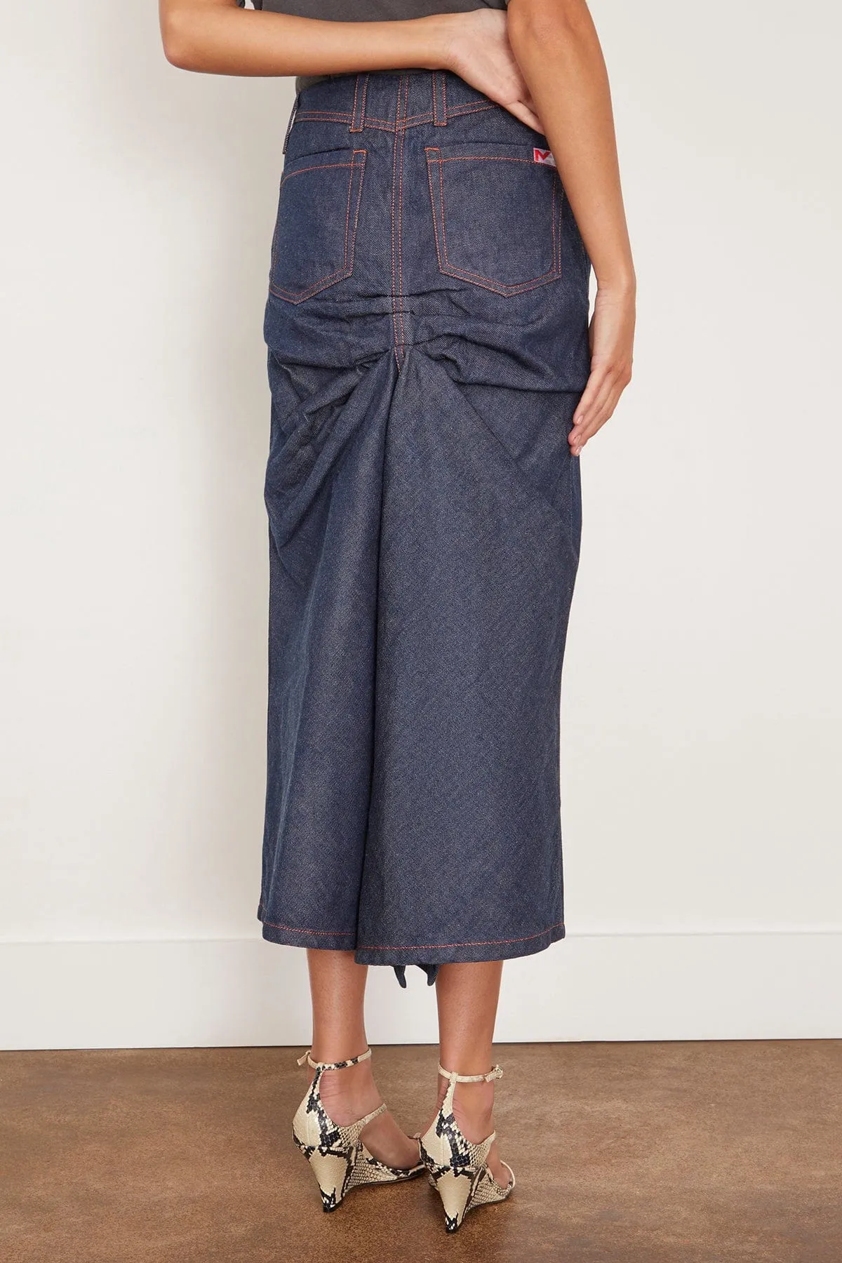 Denim No Waistband Skirt in Dark Blue