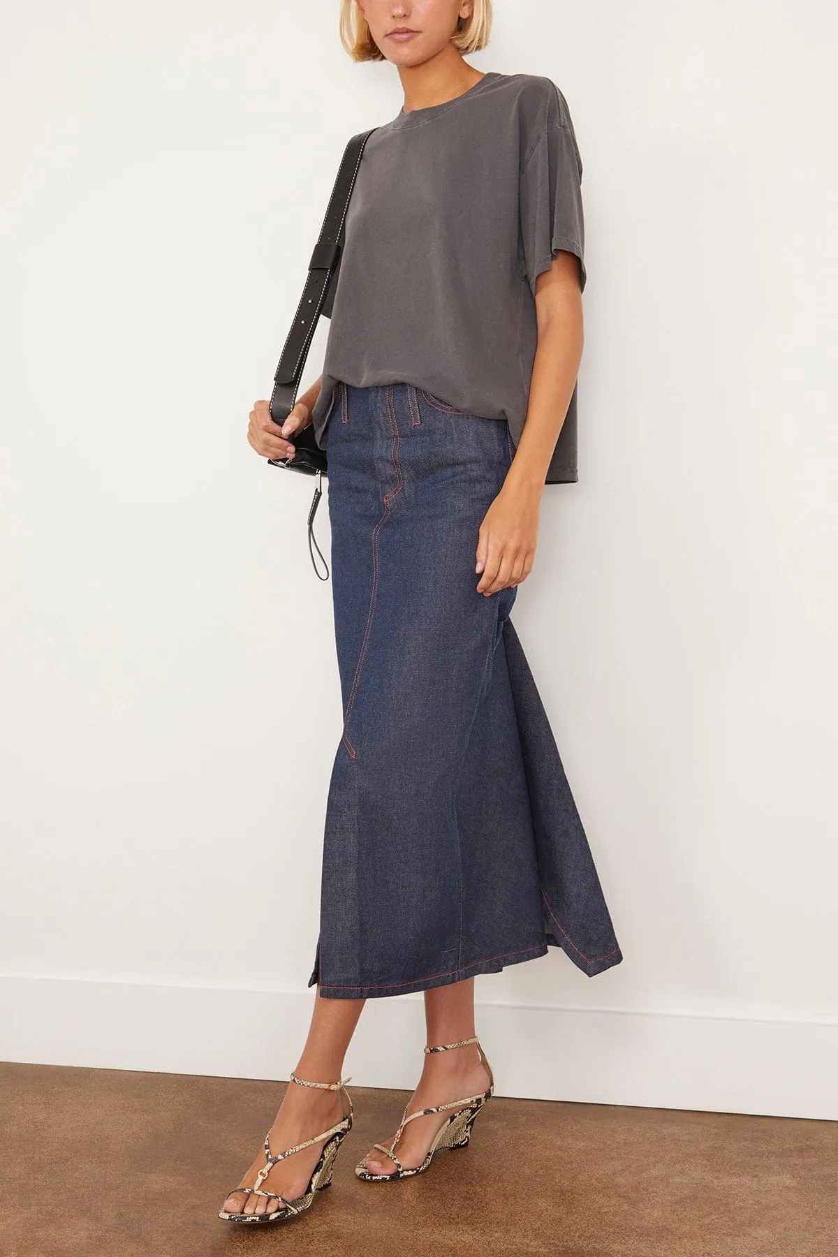 Denim No Waistband Skirt in Dark Blue