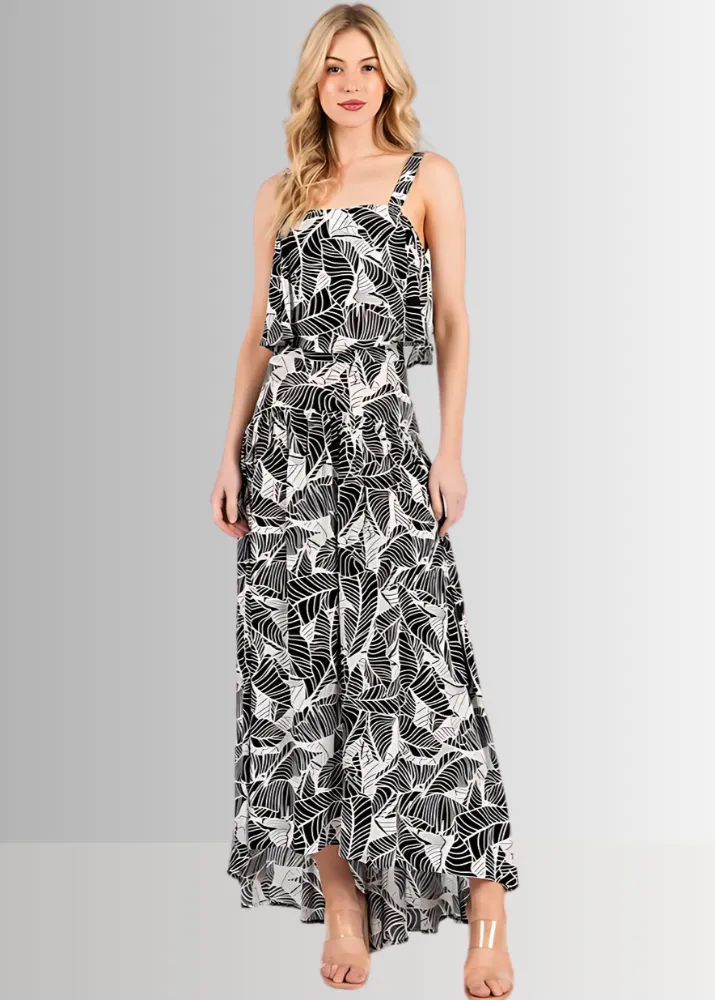 Devyn Tropical Flowy High Low Maxi Skirt