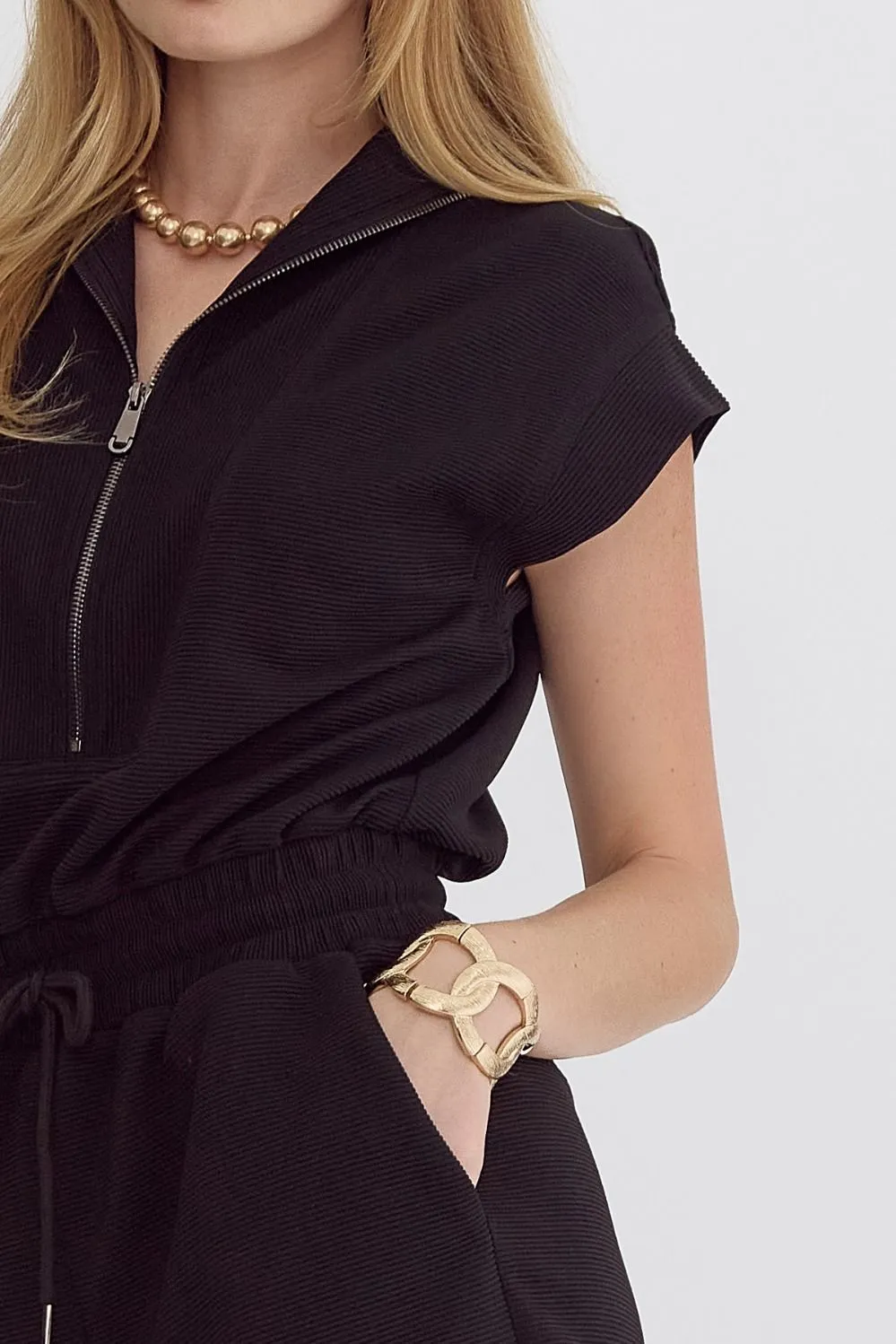 Diane Zip Up Romper (Black)