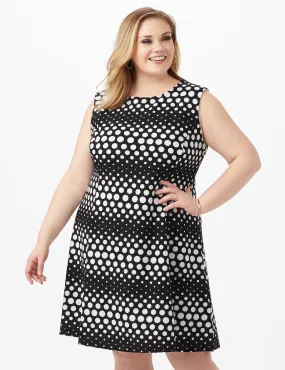 Dotted Stripe Fit and Flare Scuba Dress