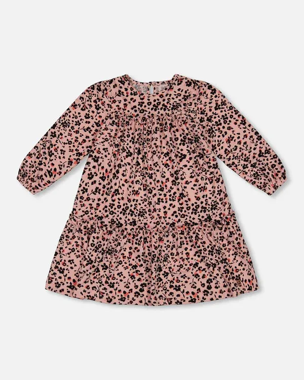 DPD Leopard Print Long Sleeve Dress with ruffle
