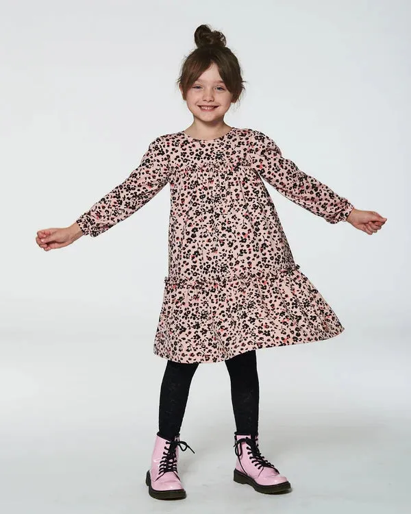 DPD Leopard Print Long Sleeve Dress with ruffle
