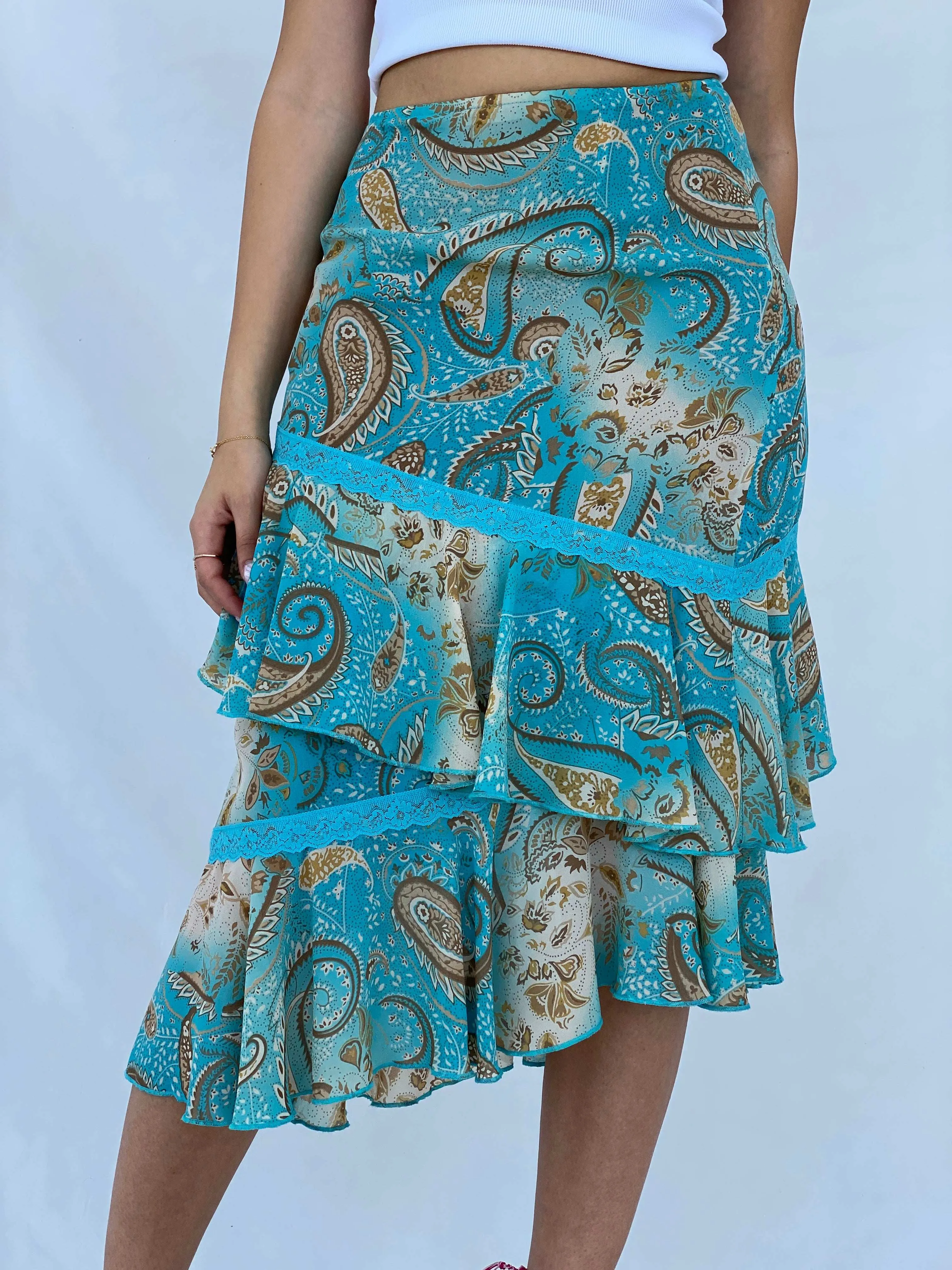 Dreamy Vintage Blue Layered Midi Skirt - Size M