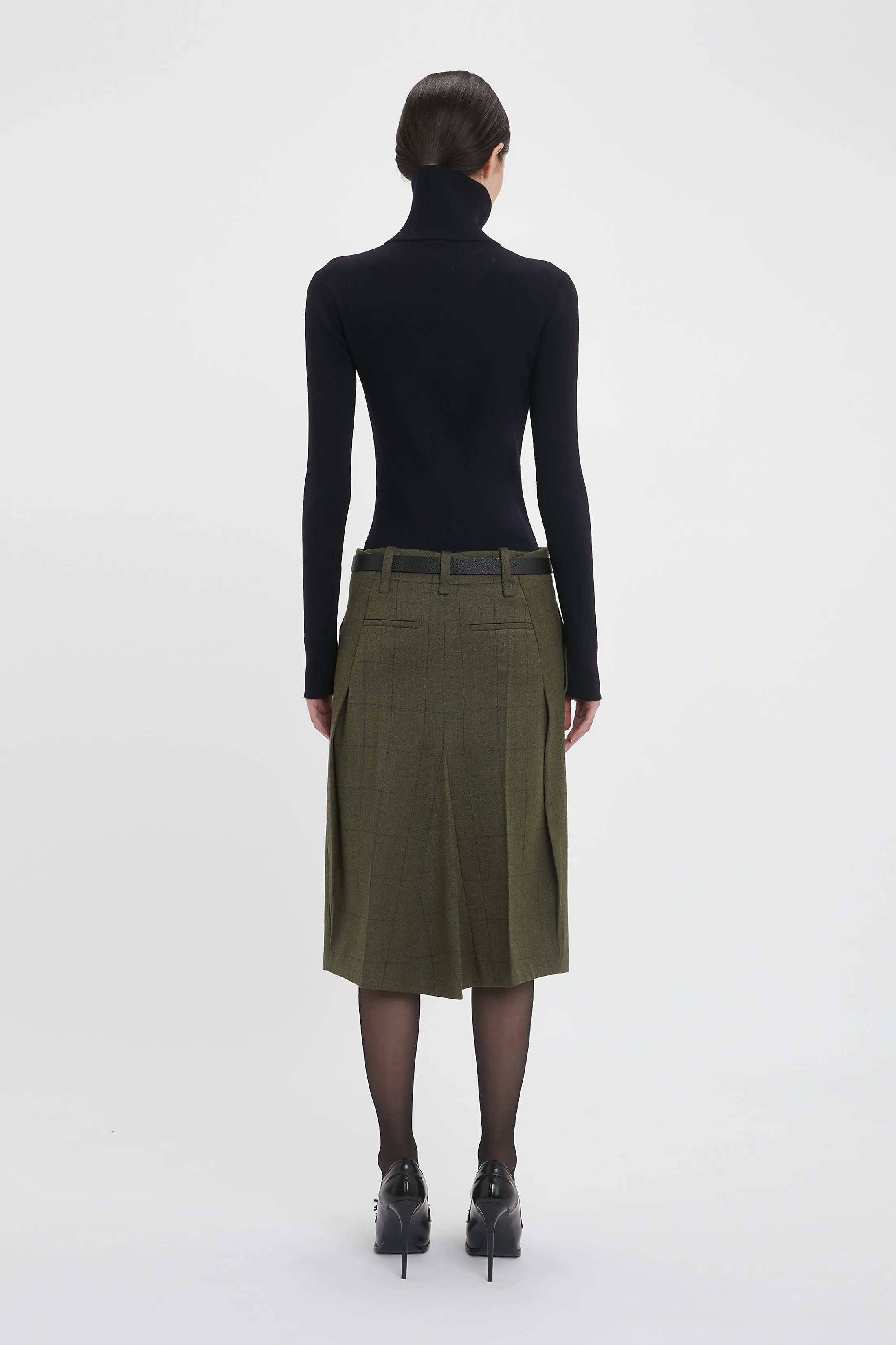 Tailored Asymmetric Check Skirt in Dark Fern - Exclusive Edition