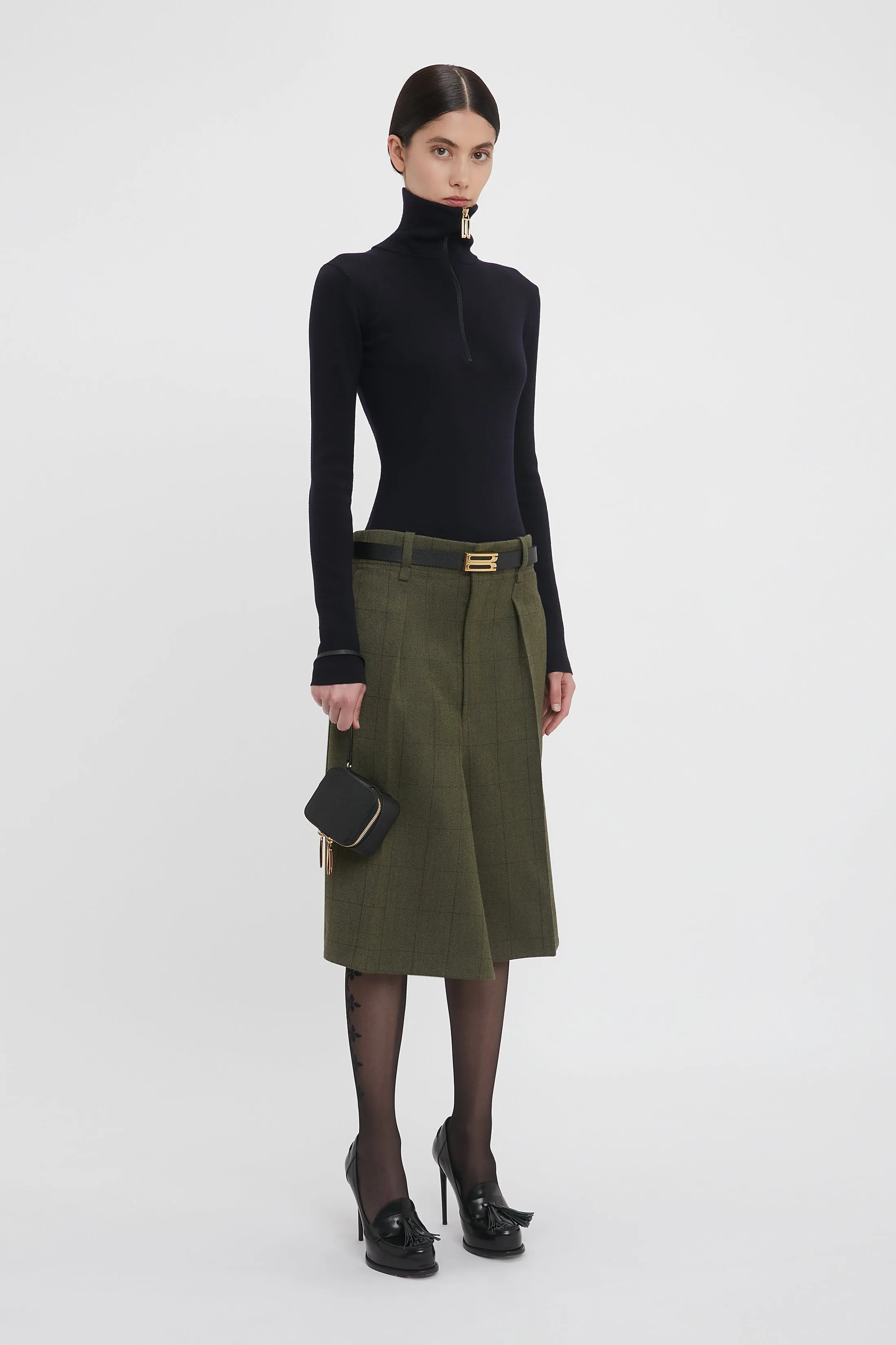 Tailored Asymmetric Check Skirt in Dark Fern - Exclusive Edition