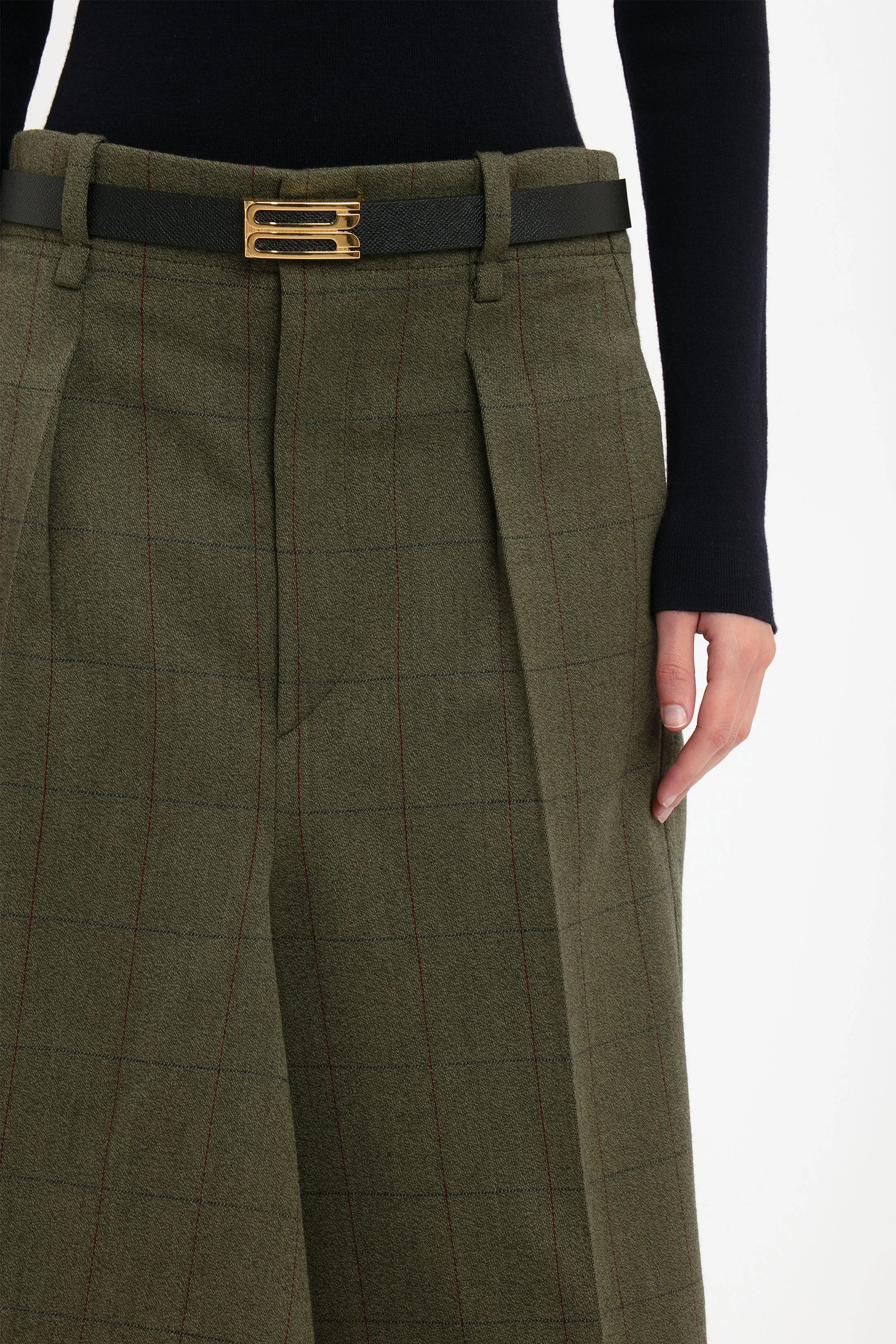 Tailored Asymmetric Check Skirt in Dark Fern - Exclusive Edition