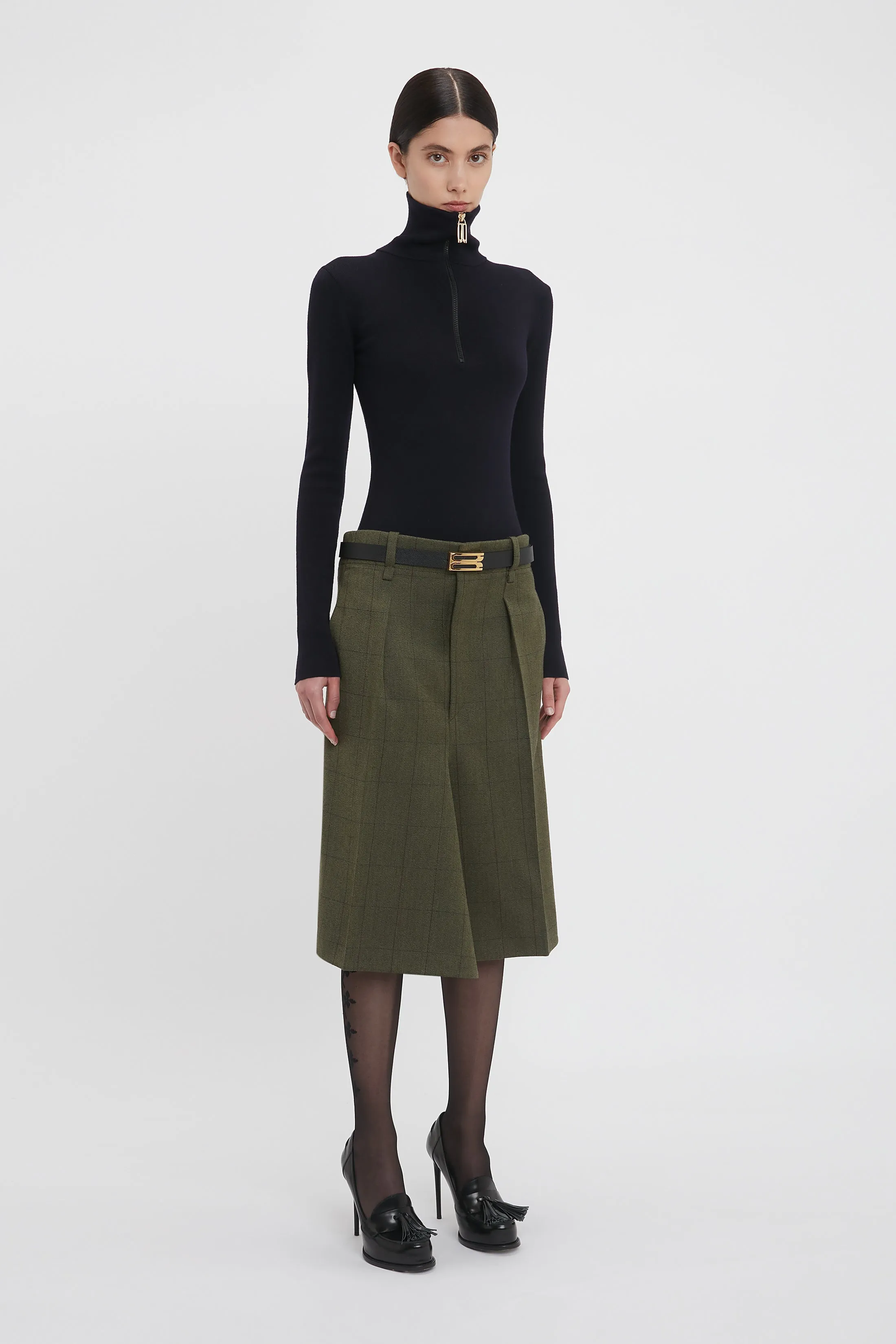 Tailored Asymmetric Check Skirt in Dark Fern - Exclusive Edition
