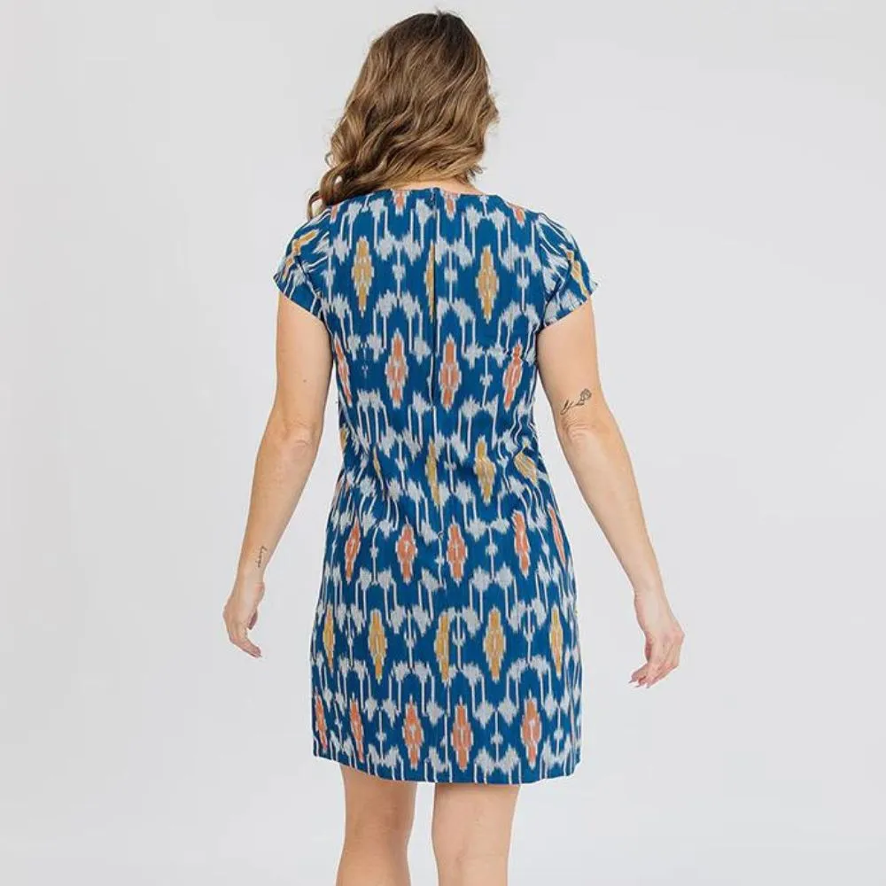 Farida Shift Dress - Blue Ikat