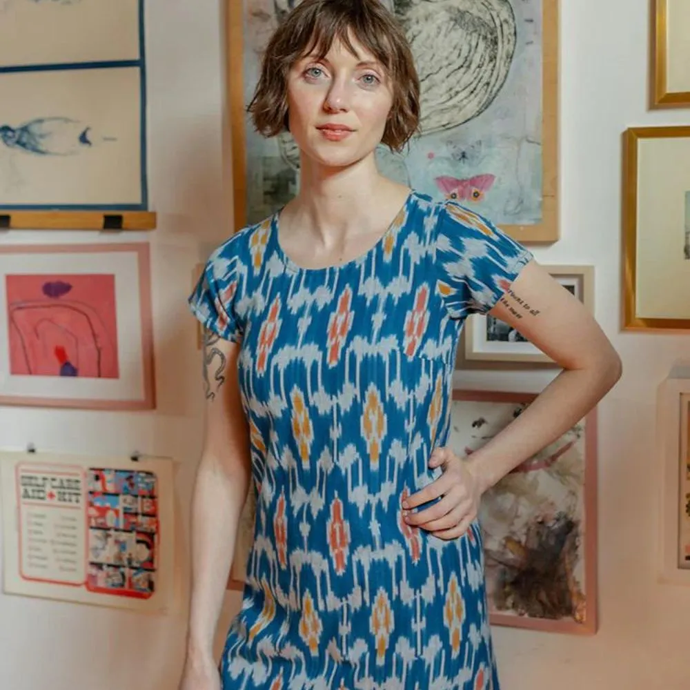 Farida Shift Dress - Blue Ikat