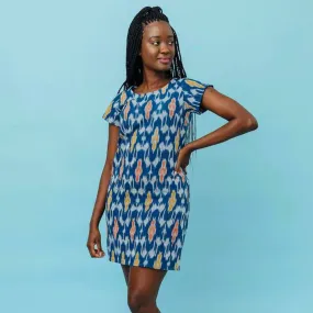 Farida Shift Dress - Blue Ikat