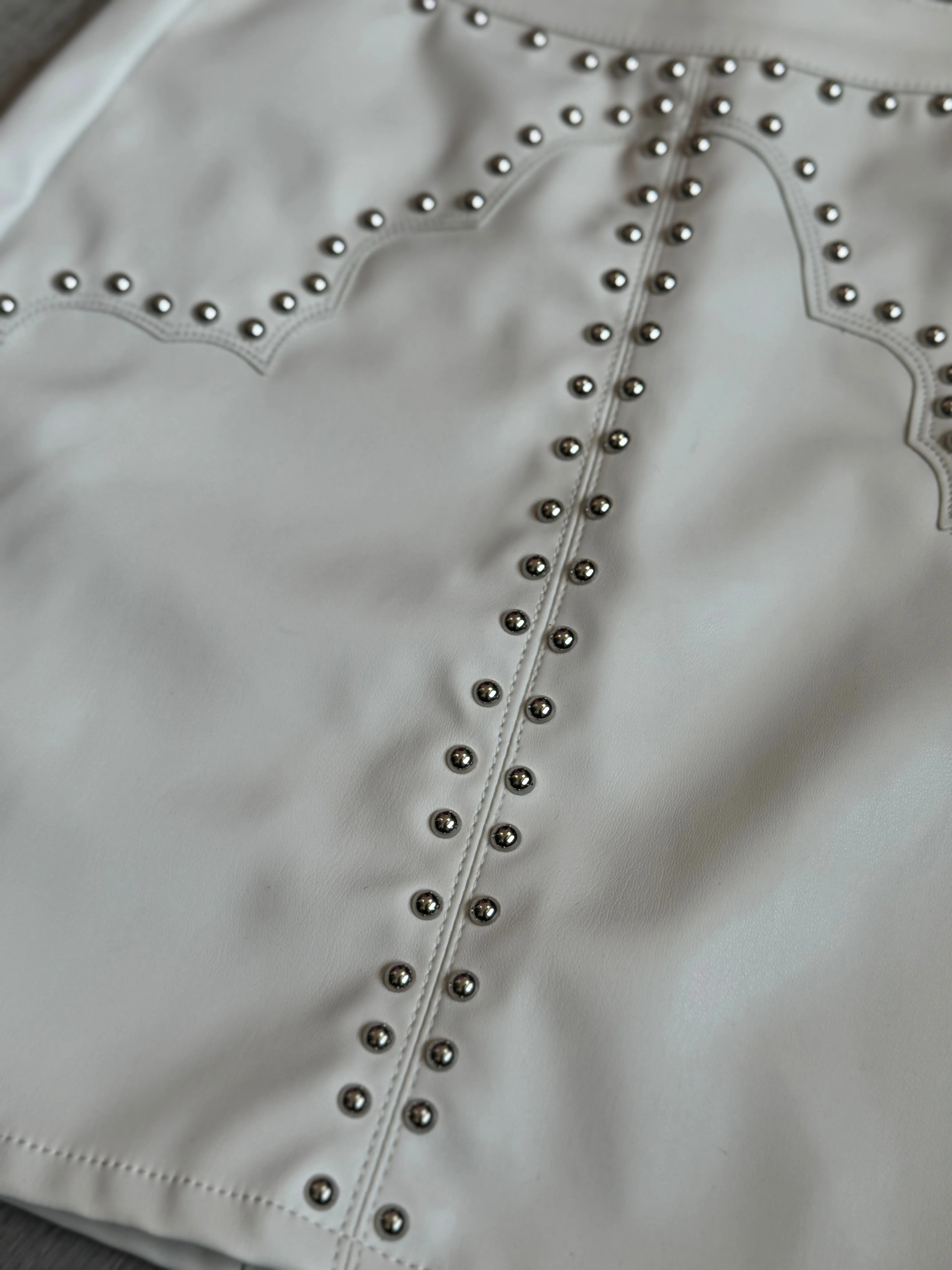 Faux Leather & Studded Mini Skirt- Ivory