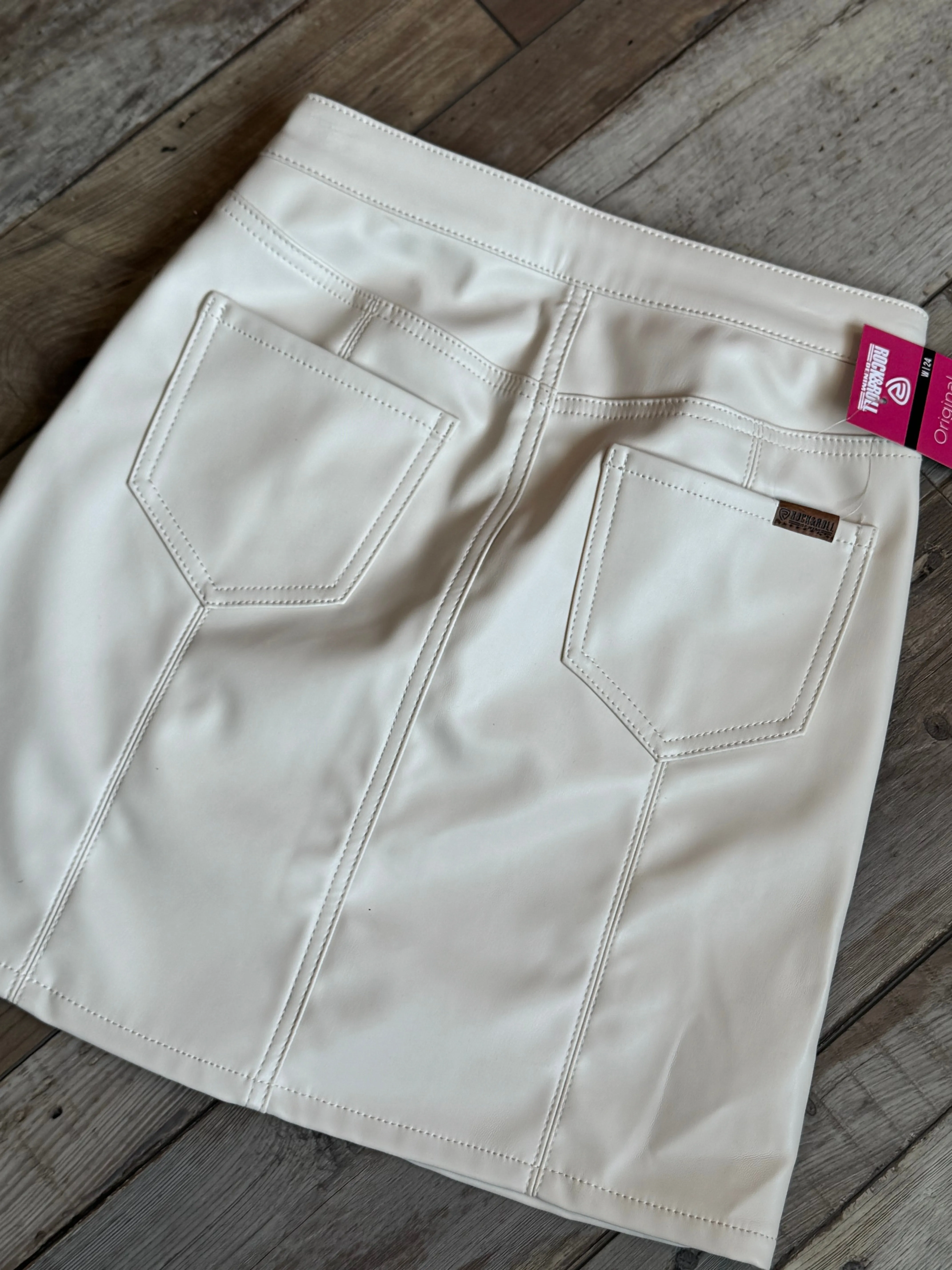 Faux Leather & Studded Mini Skirt- Ivory