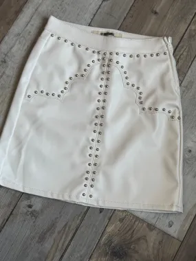 Faux Leather & Studded Mini Skirt- Ivory