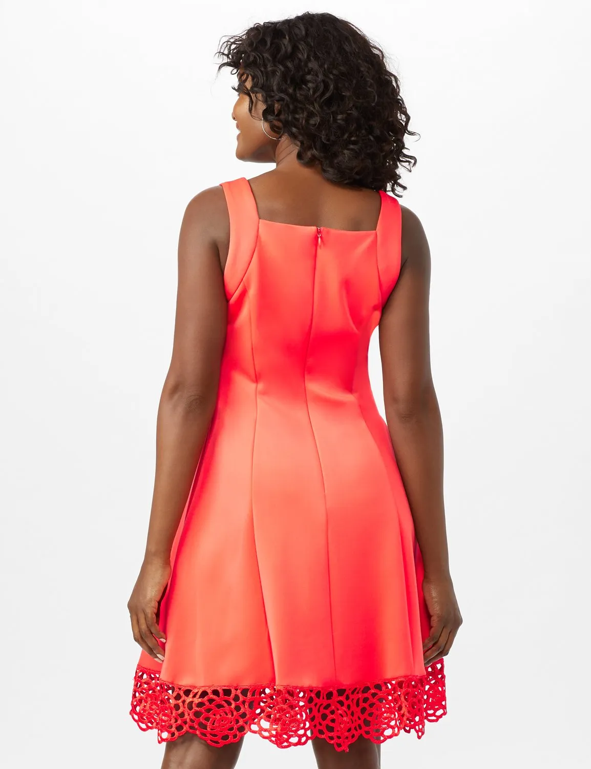 Fit and Flare Scuba Dress with Lace Trim Hem