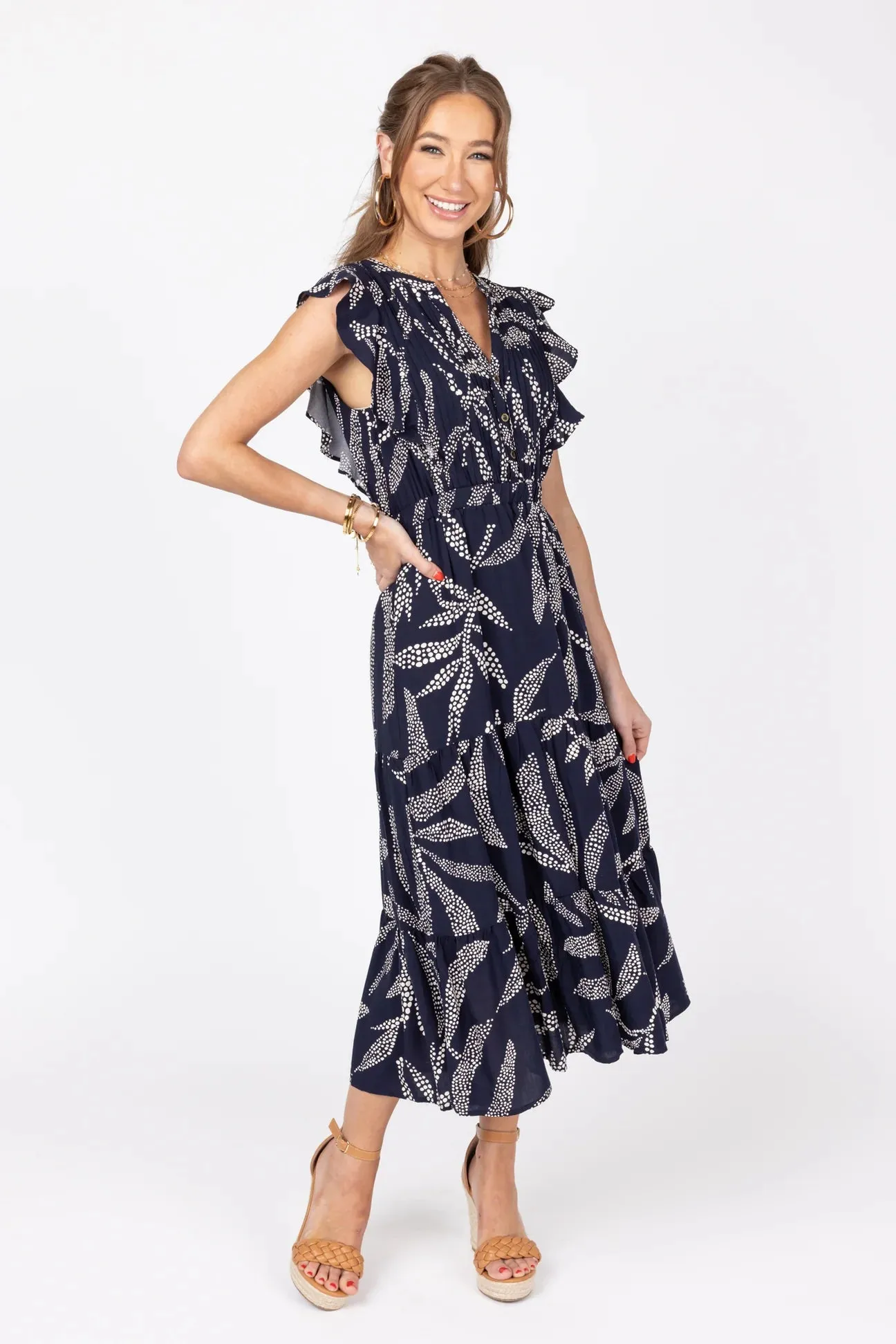 Flutter Sleeve Dotted Print Dress