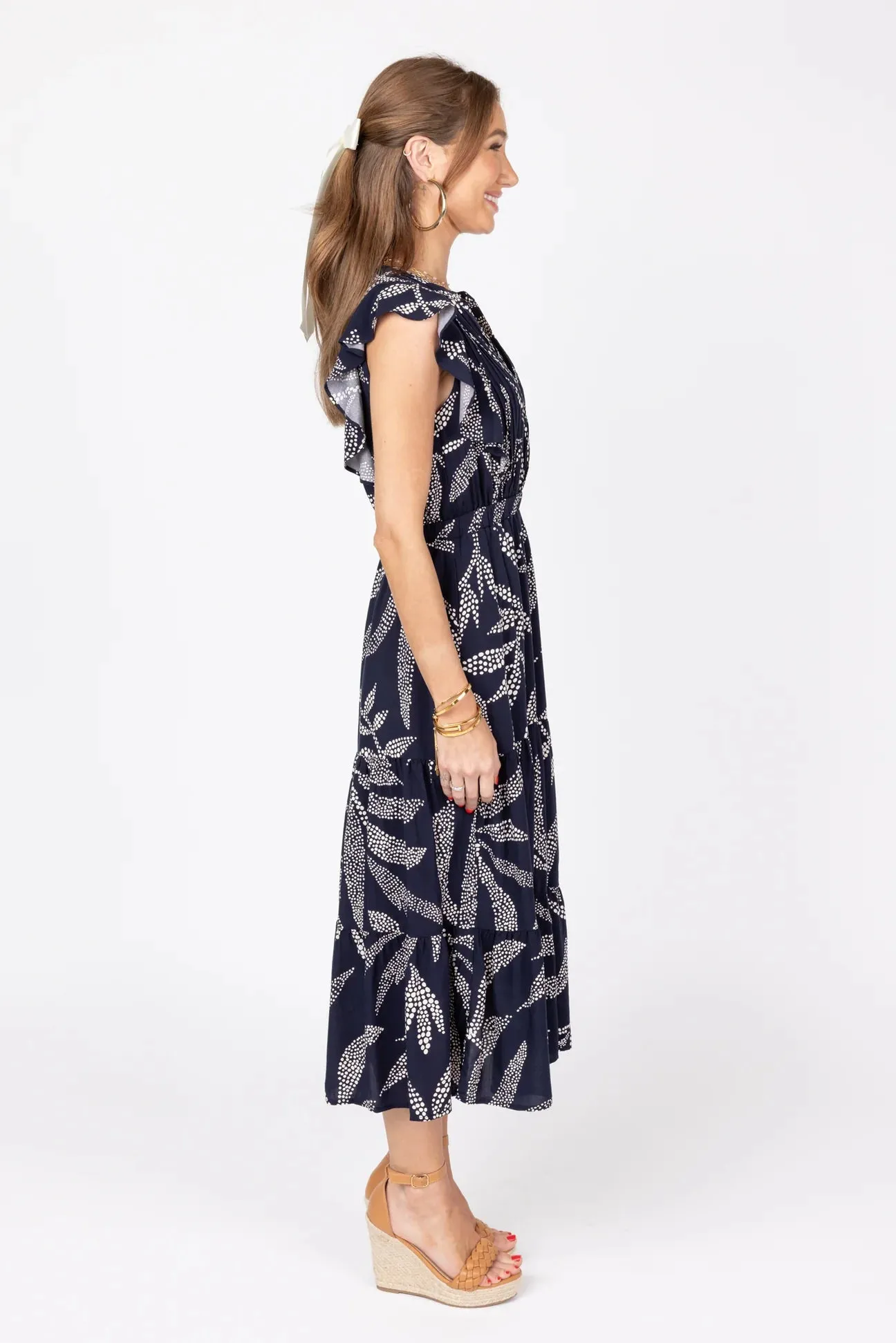 Flutter Sleeve Dotted Print Dress