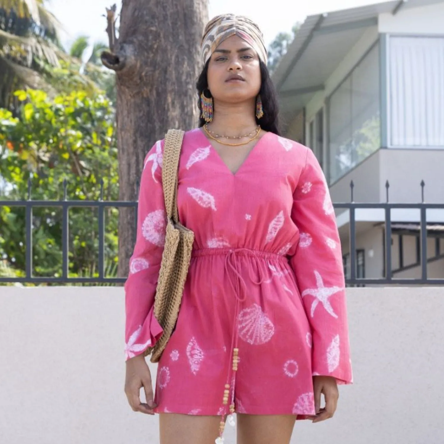 Fuchsia Jumpsuit for Women | Shibori-Crafted | Cotton | Coastal Chic