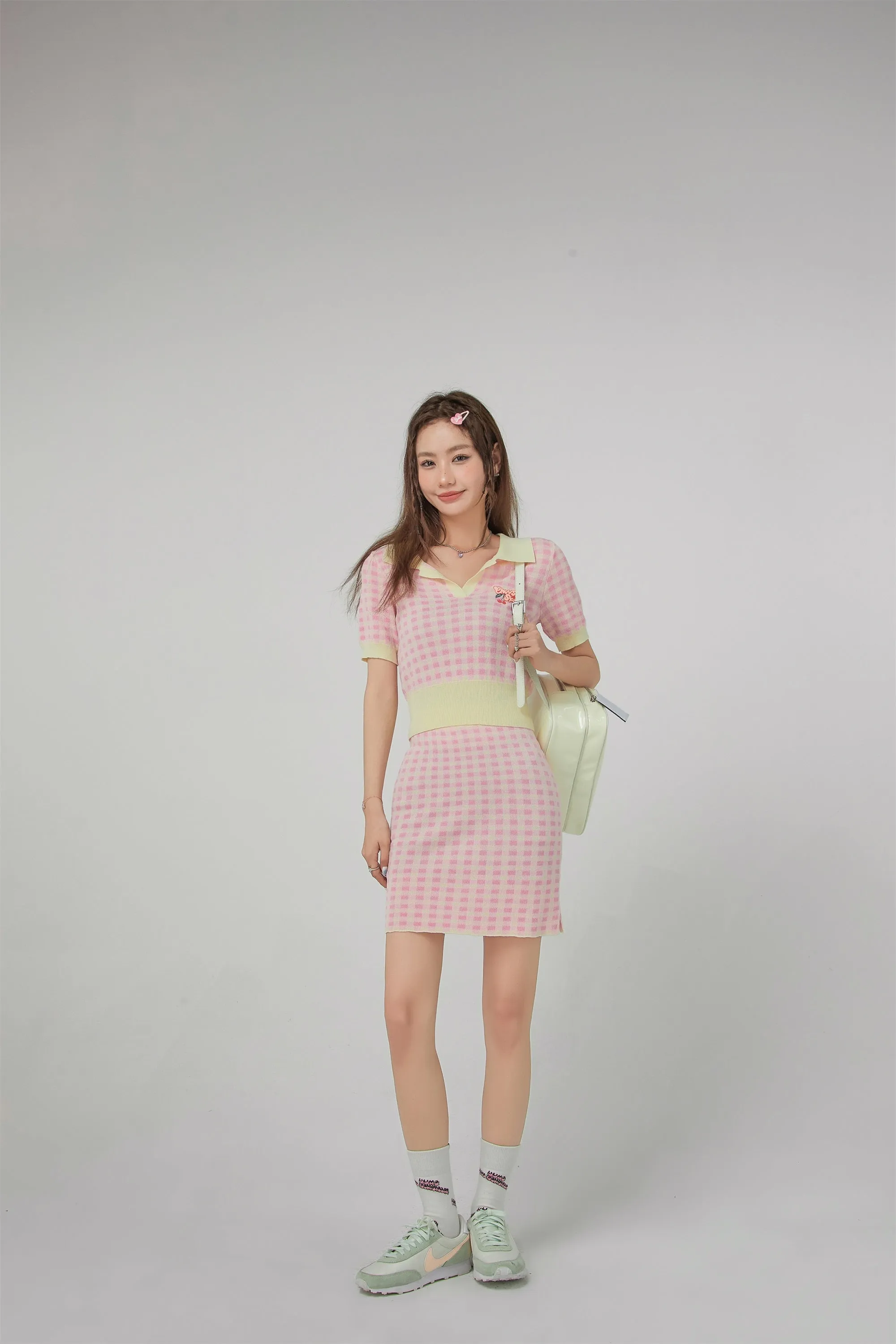 Gingham Knit Mini Skirt