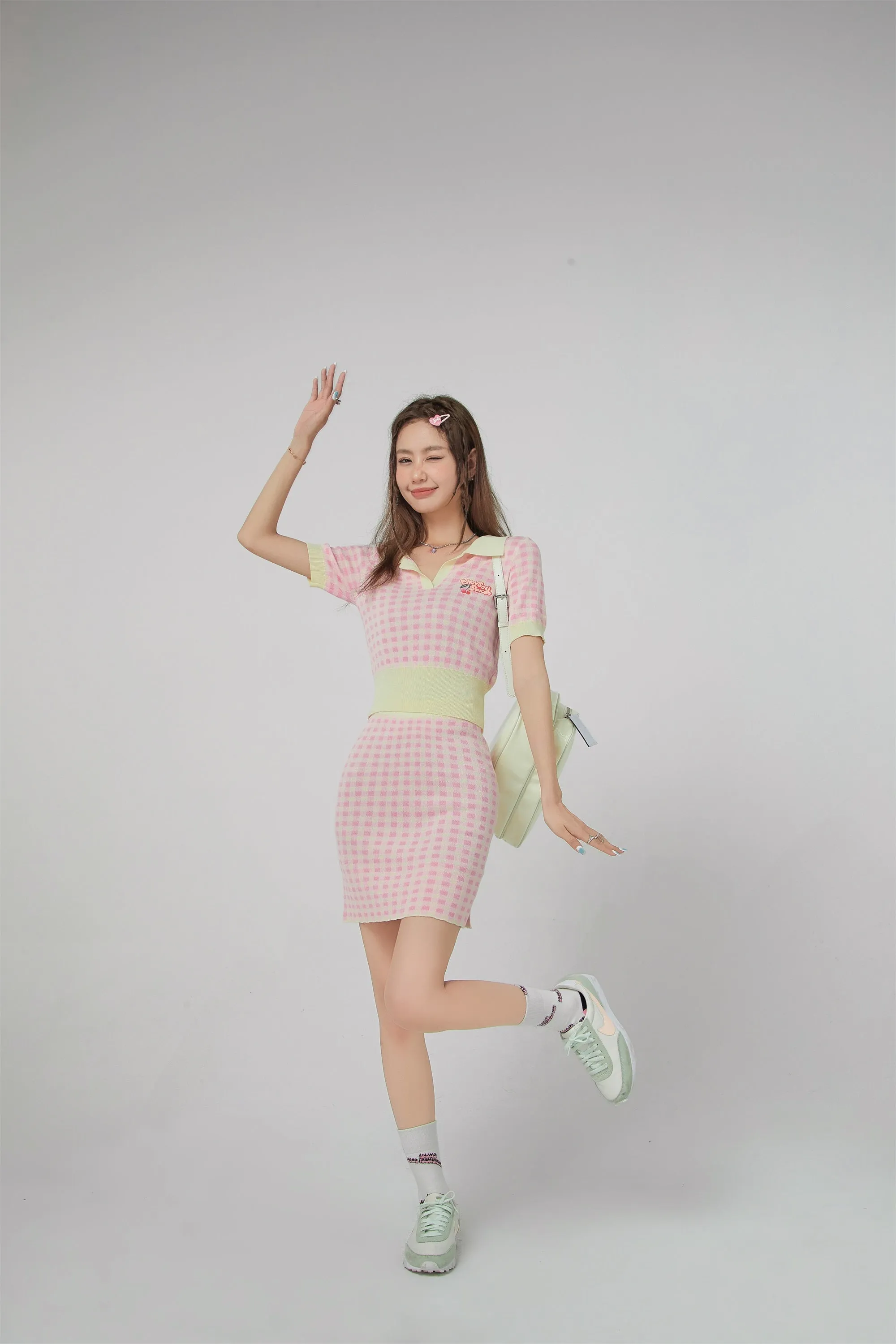 Gingham Knit Mini Skirt