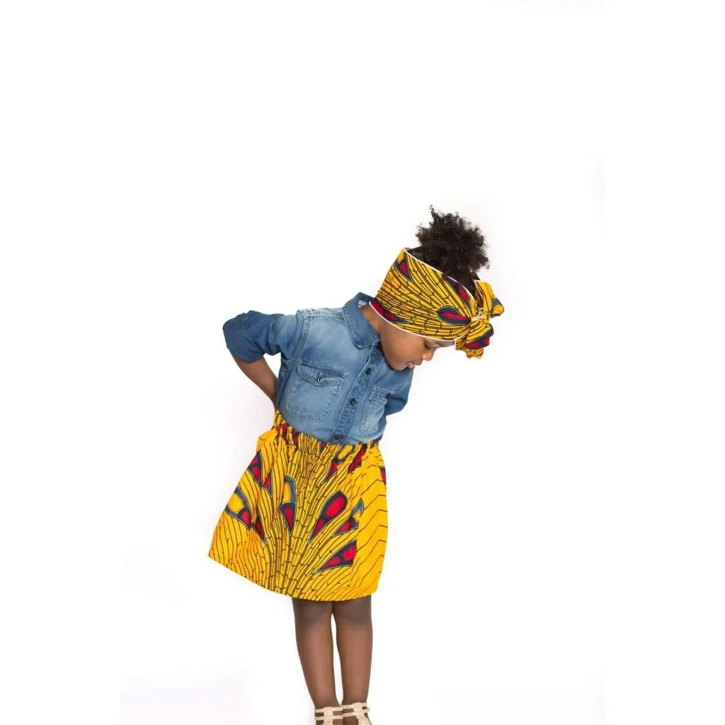 Girls African White Skirt with Head Wrap
