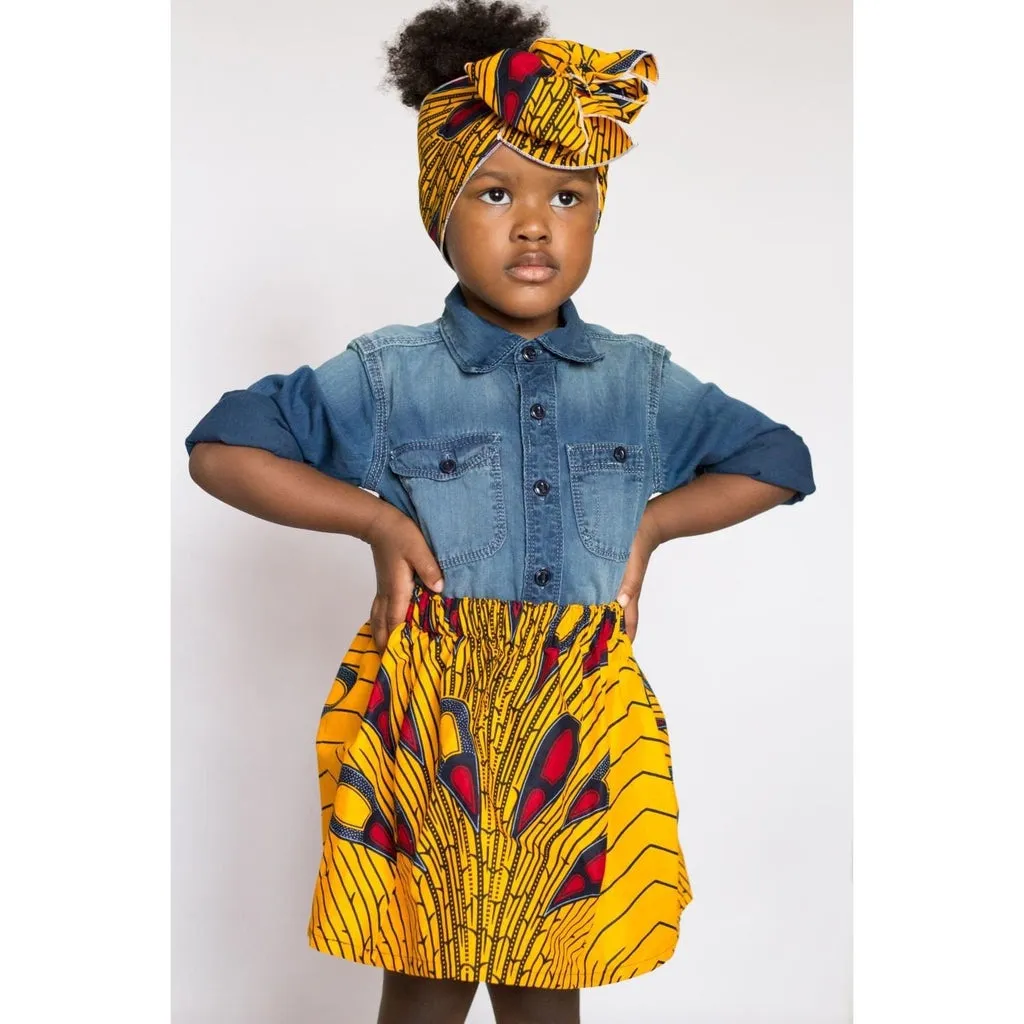 Girls African White Skirt with Head Wrap