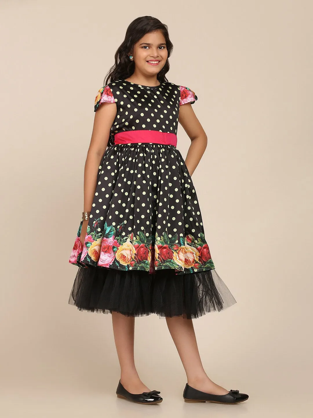 Girl's Black & White Floral Midi Dress - NOZ2TOZ KIDS