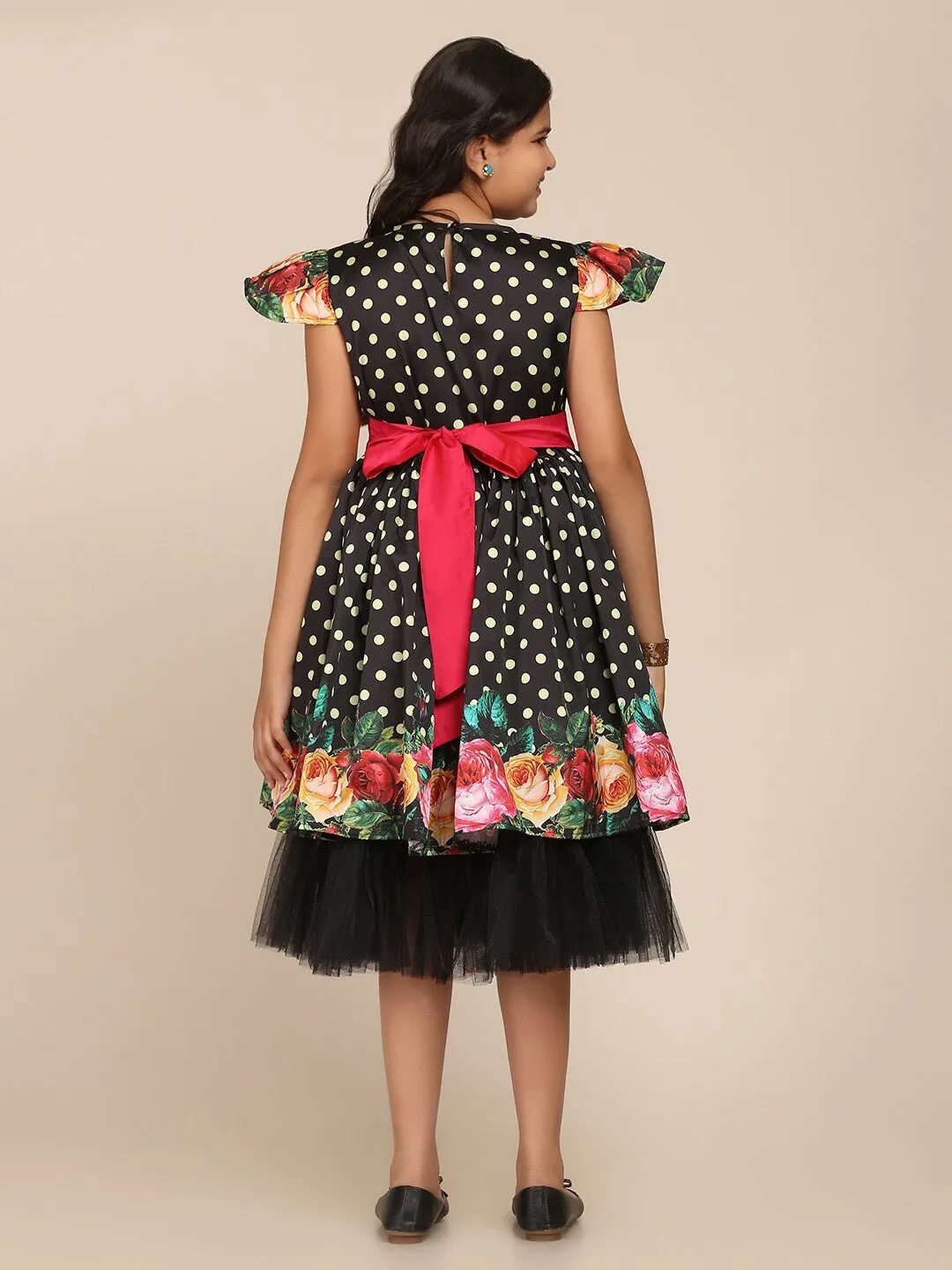 Girl's Black & White Floral Midi Dress - NOZ2TOZ KIDS