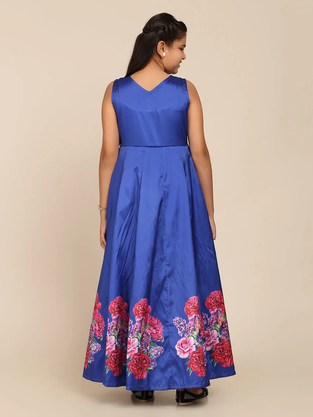 Girl's Blue Digital Print Gown - Bitiya By Bhama
