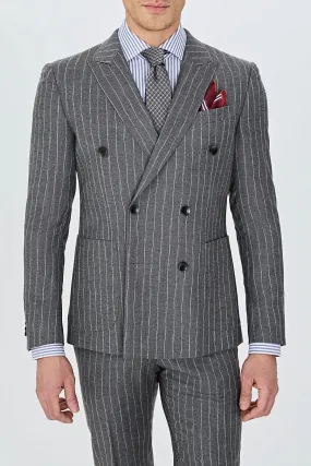 Grey 2 Piece Business Casual Double Breasted Notch Lapel Mens Suit