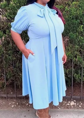 Hi Curvy Plus Size Women Bow Collar Fit & Flare Midi Dress