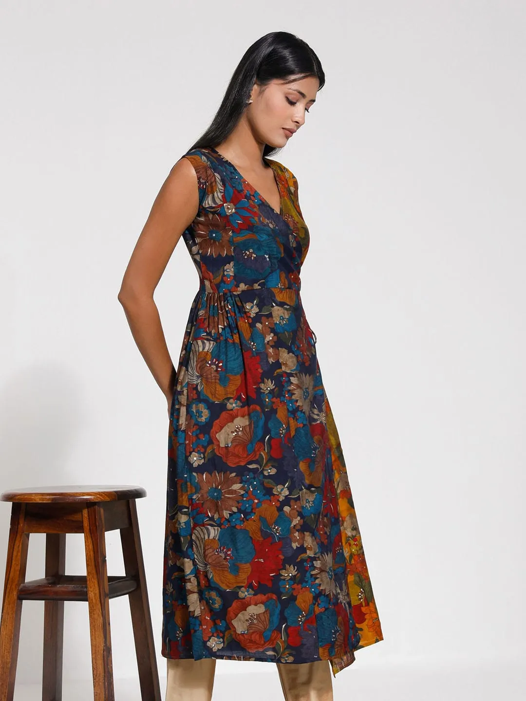 Jashvi Women's Angrakha Style Flare Kurta