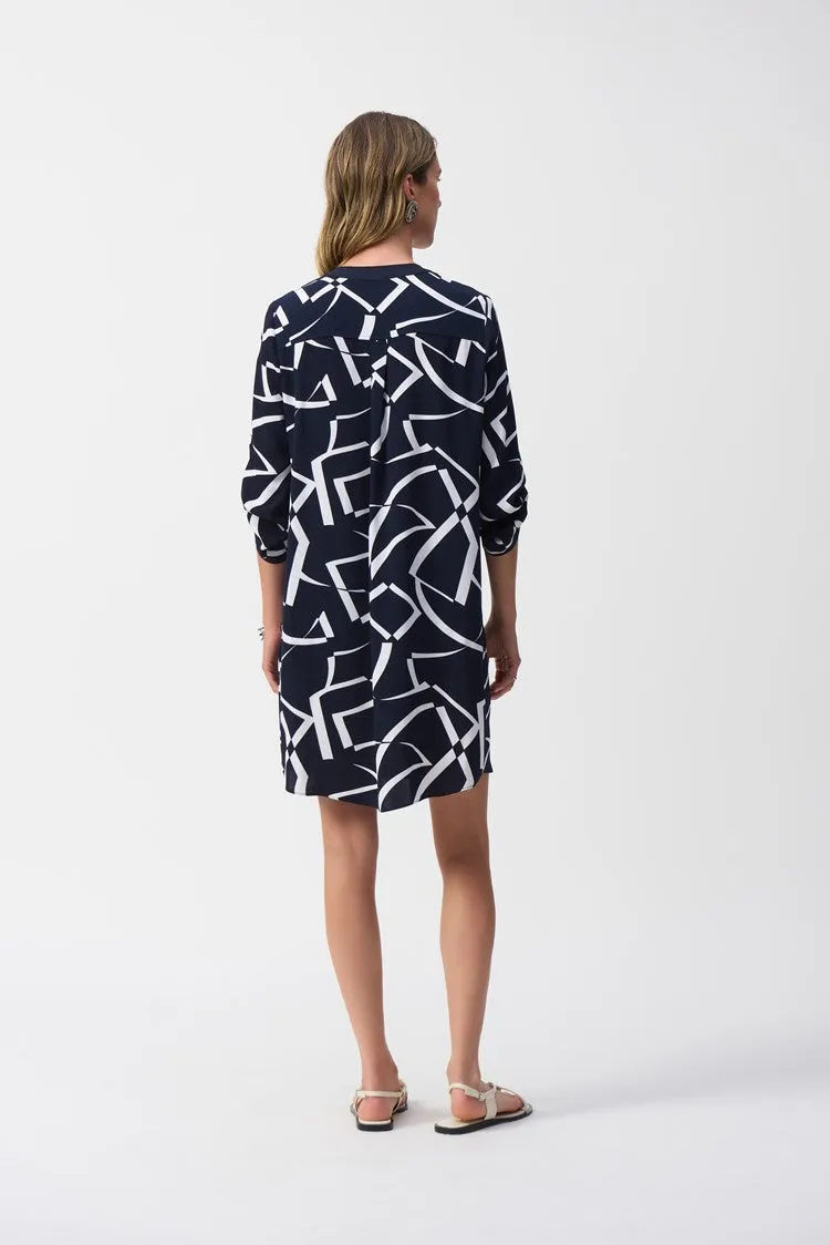 Joseph Ribkoff Geometric Shift Dress  251143  Blue/Vanilla