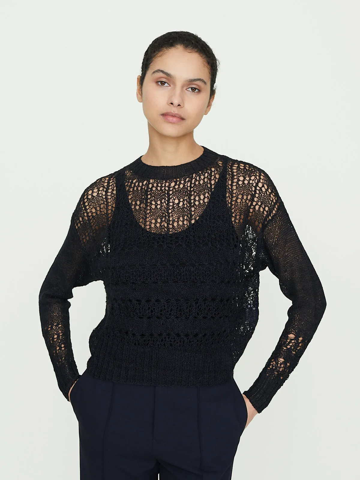 Lacy Stitch Sweater in Black