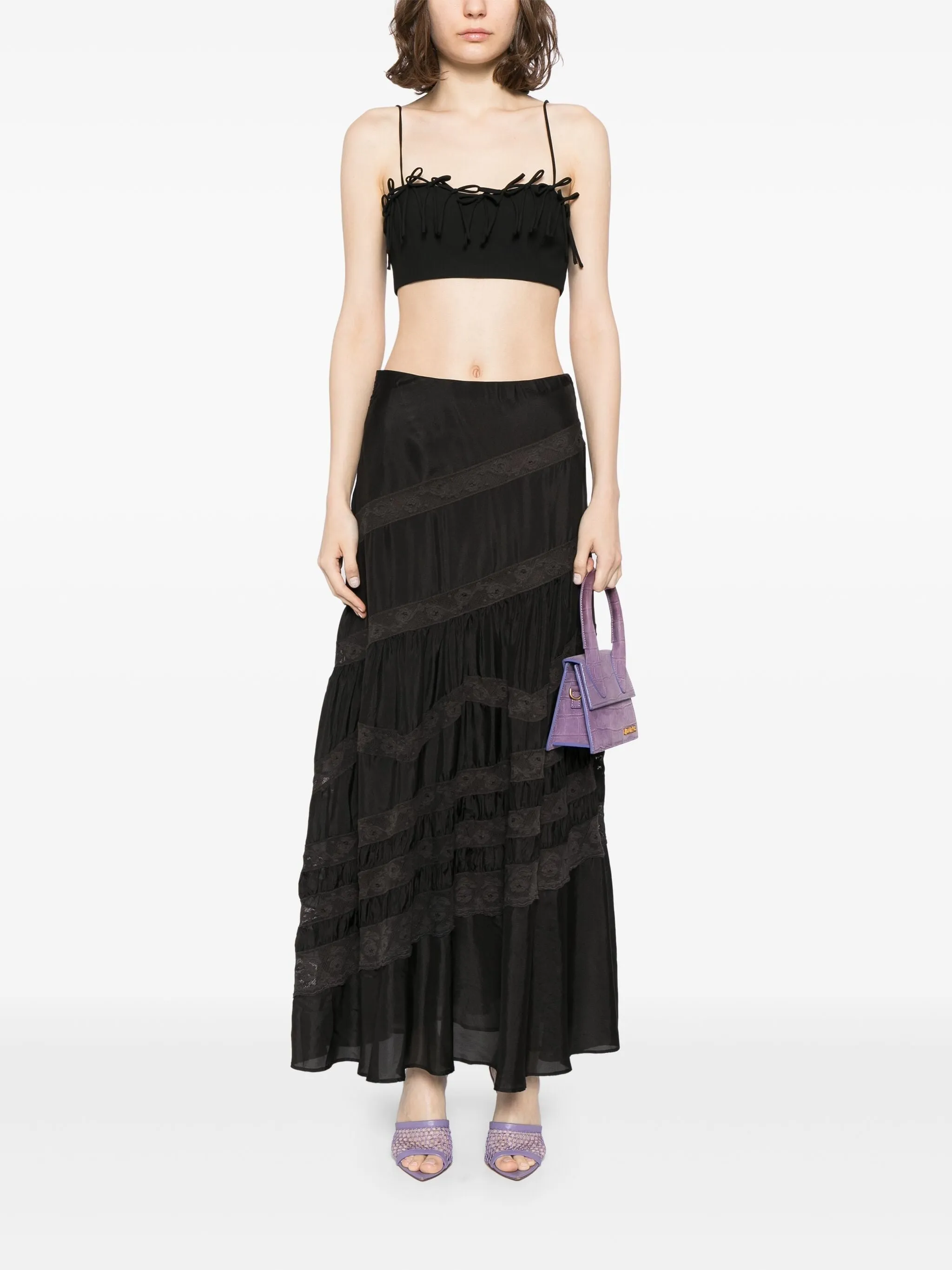 LAIA LACE-TRIMMED SILK MAXI SKIRT