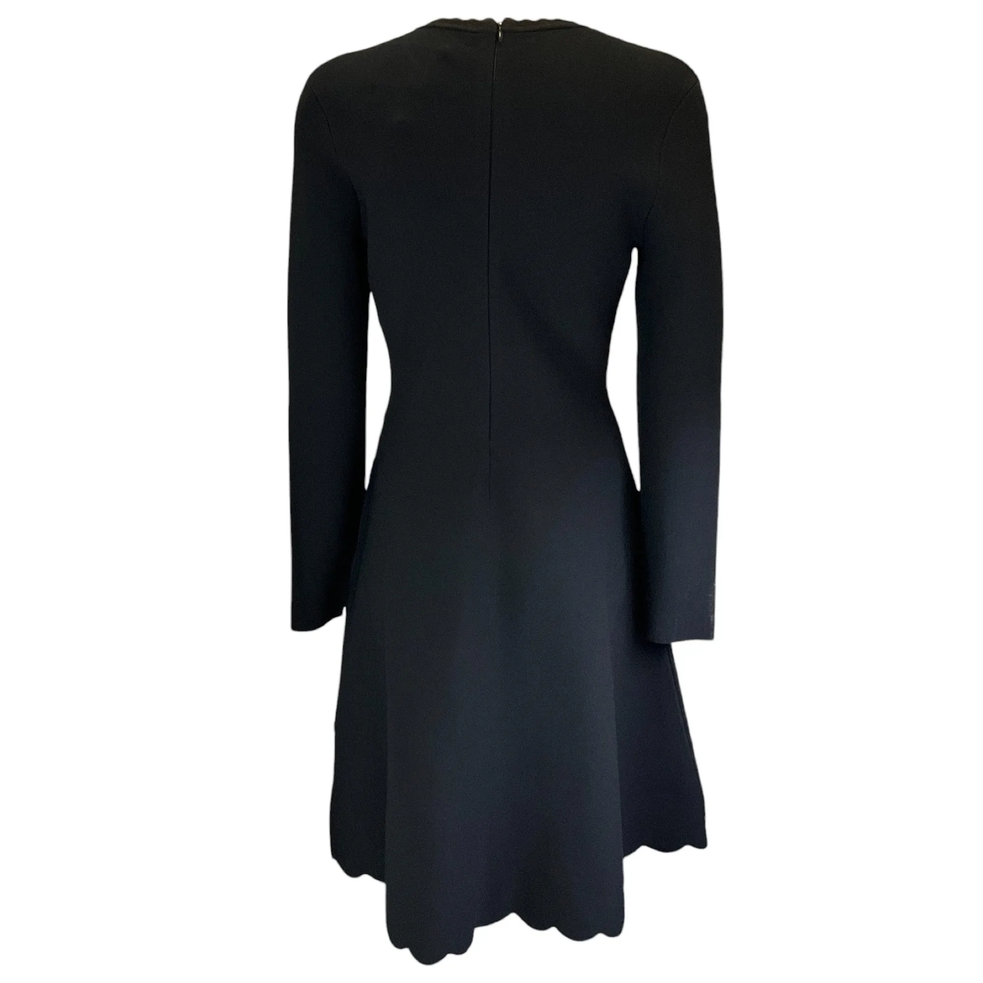 Lela Rose Black / White Floral Intarsia Long Sleeved Fit and Flare Dress