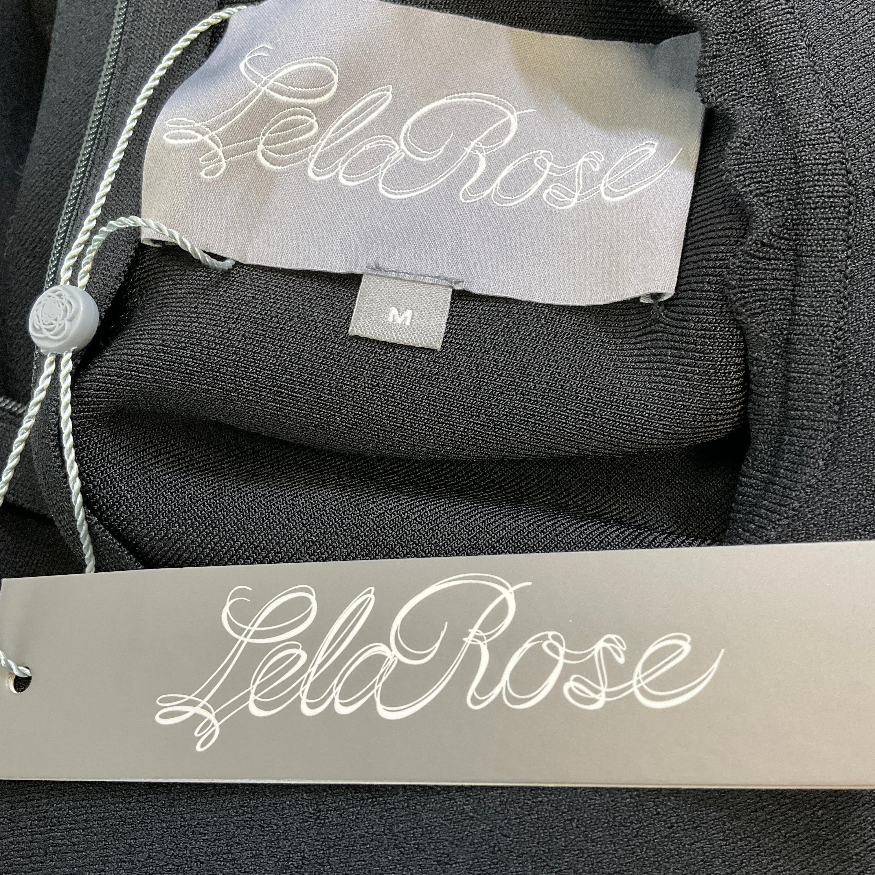 Lela Rose Black / White Floral Intarsia Long Sleeved Fit and Flare Dress