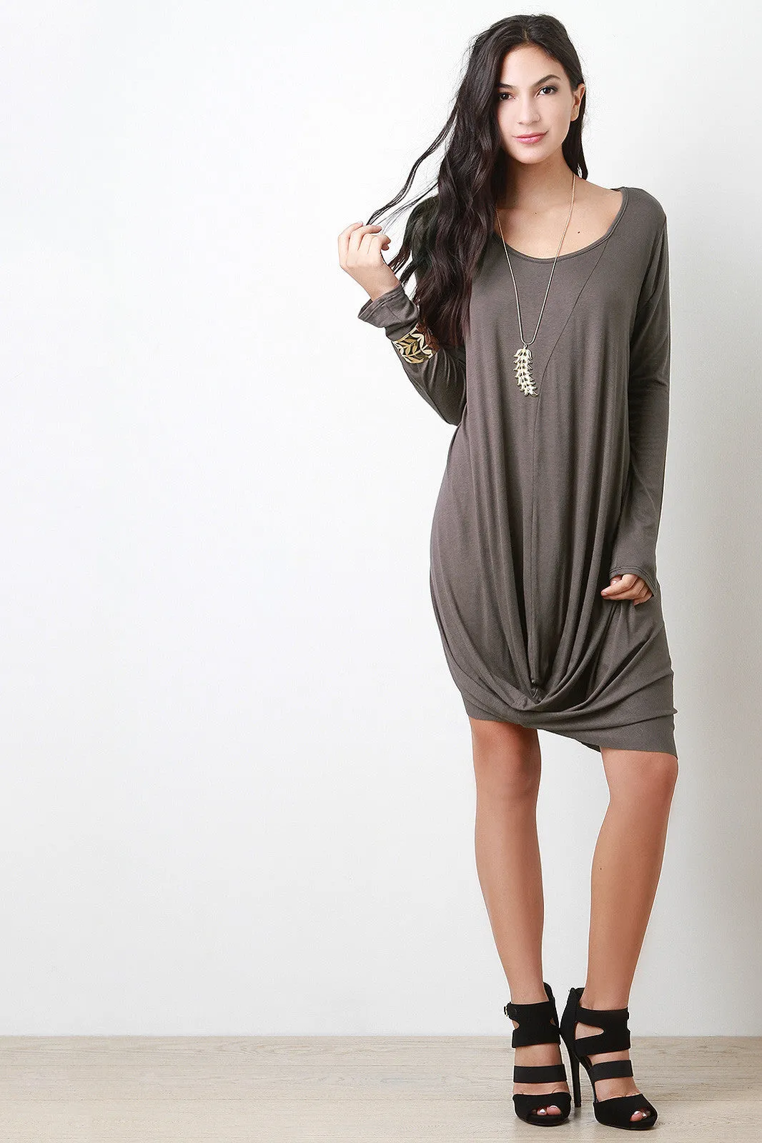 Long Sleeve Drape Hem Dress