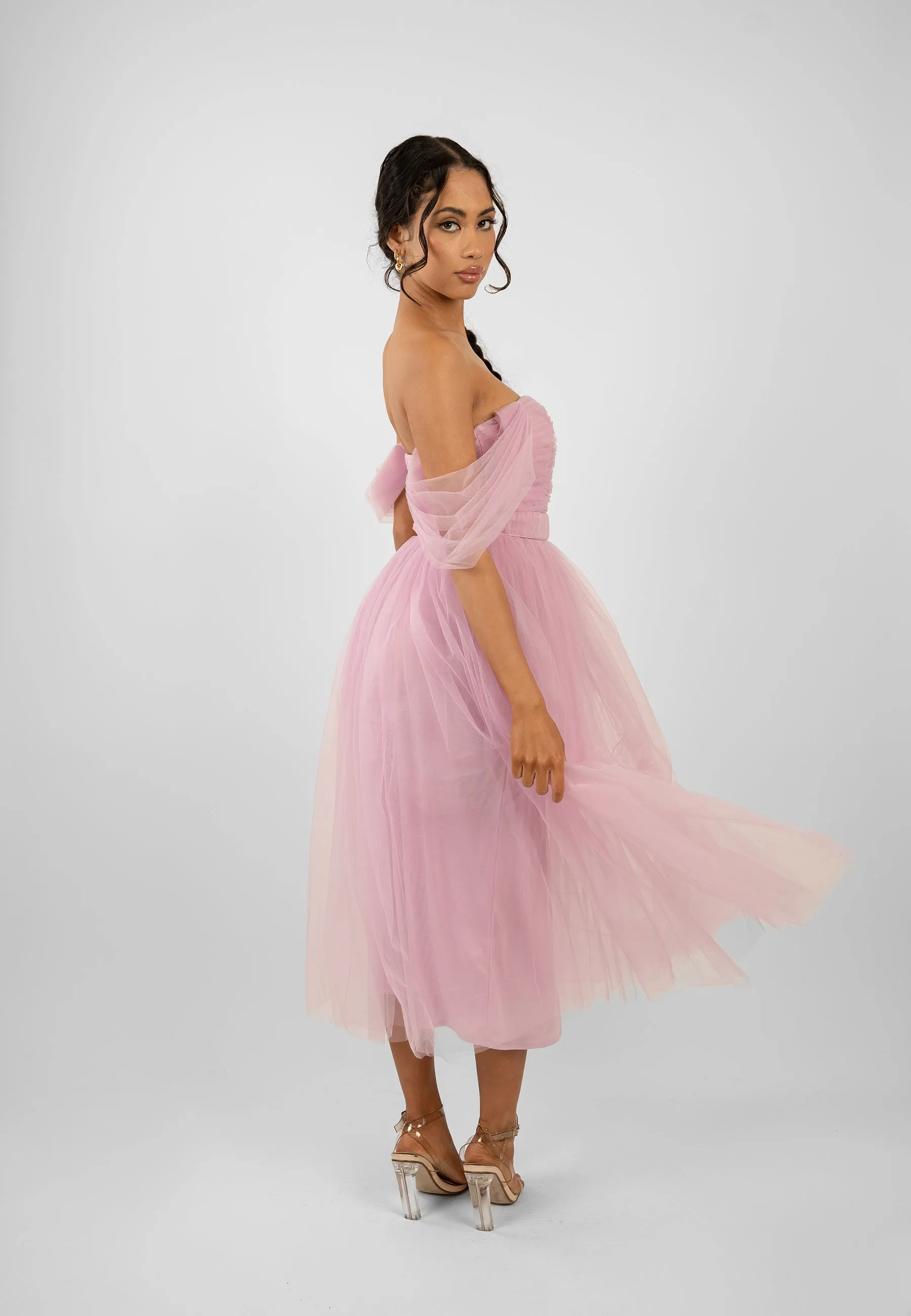 Melbourne Tulle Midi Dress in Pink