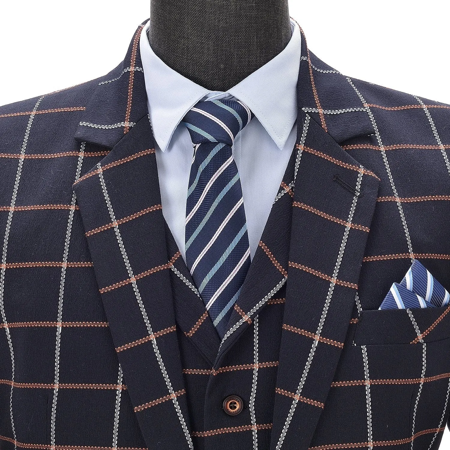 Men's Plaid 3 Piece Suit Slim Fit Dinner Suit Tuxedo